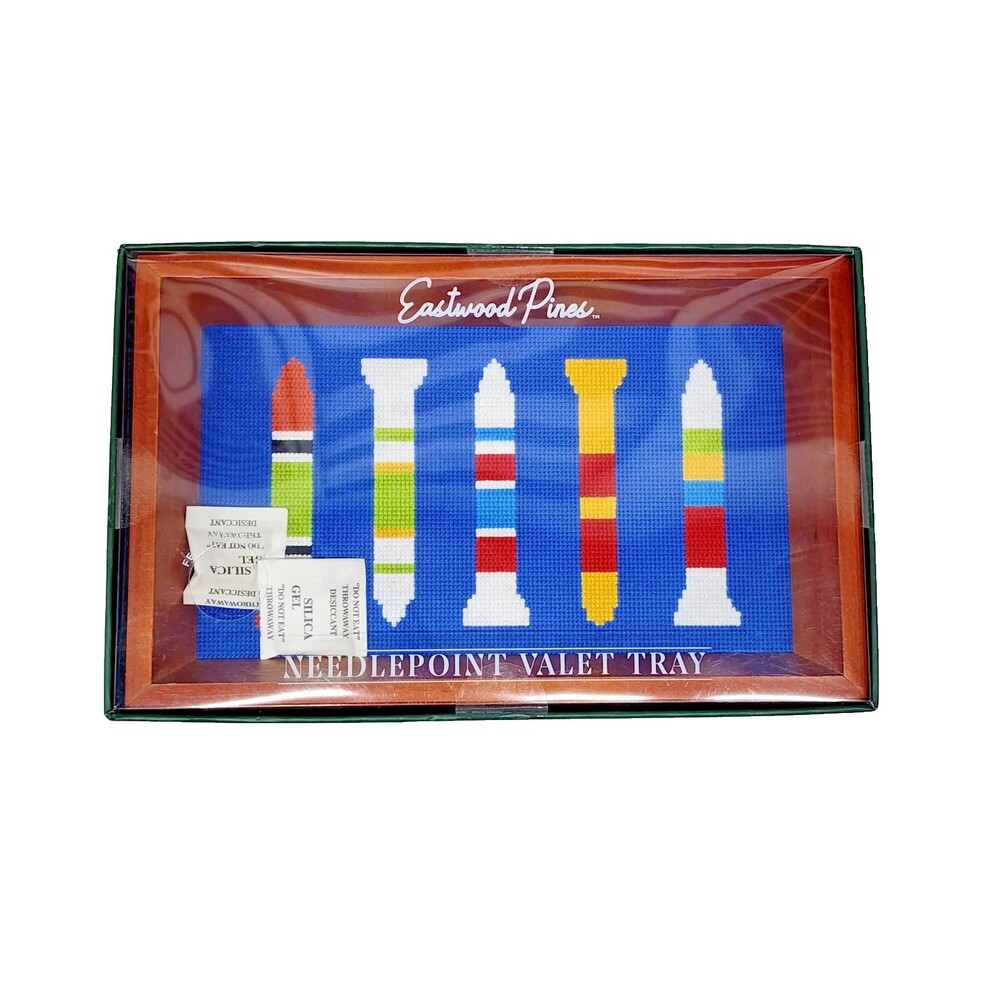 Eastwood Pines Needlepoint Wooden Valet Tray Golf Tees Brand New Sealed